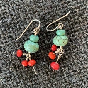 Handmade Turquoise & Coral Earrings